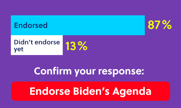 ENDORSED BIDEN: 87% / DIDN'T ENDORSE YET: 13%